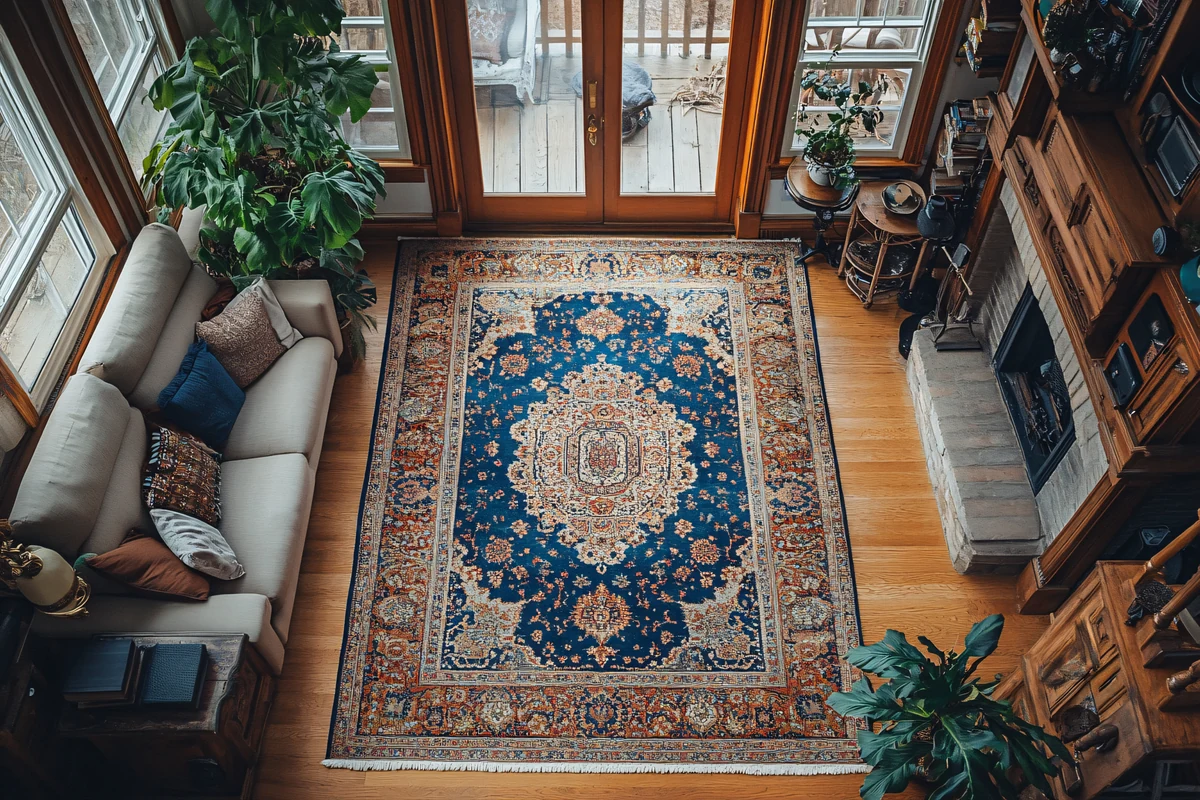 Hand-washed Oriental rug returned to a Birmingham living room — vibrant color, soft pile, ready to enjoy