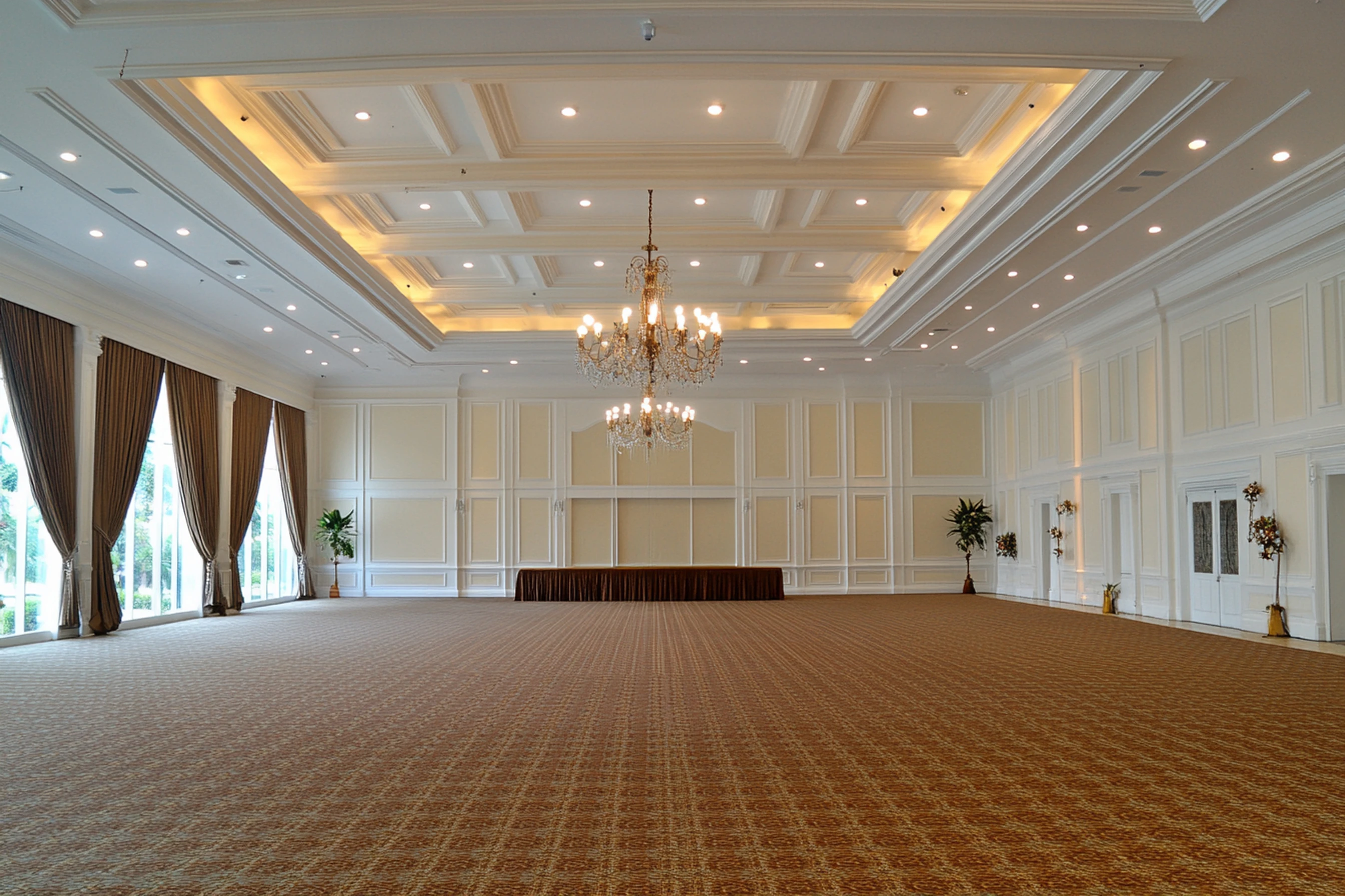 Elegant Birmingham banquet hall and meeting space with freshly cleaned patterned carpet