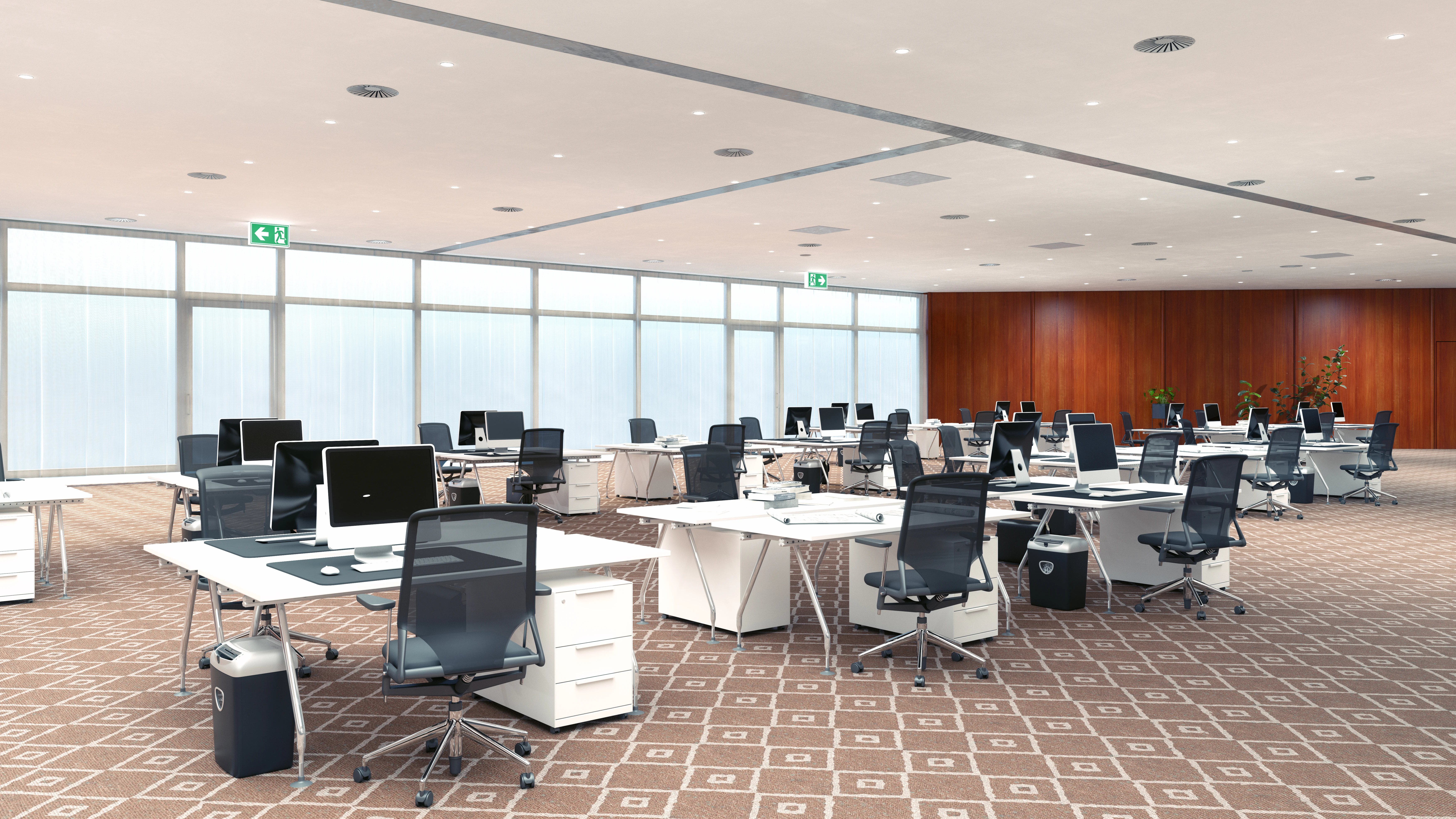 Open Birmingham office with freshly cleaned carpet — walk-on by next morning