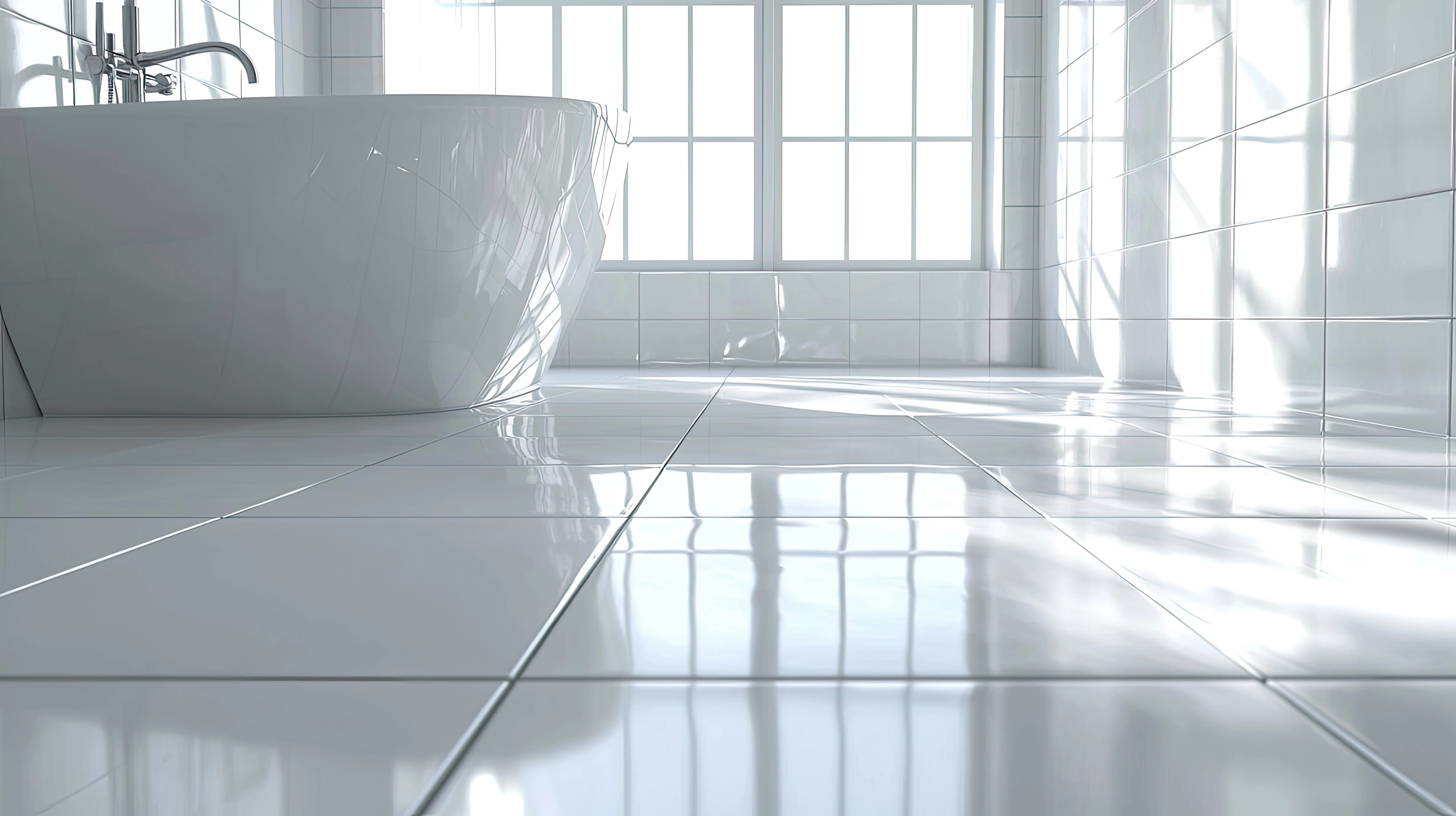 Sparkling white bathroom tile and grout in a Birmingham home — water-based, no harsh chemicals